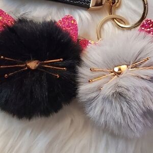 Bag Charm,Keyring with kitty  pompoms